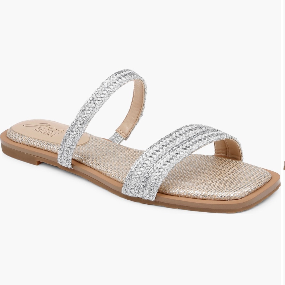 Brand New Jewel Badgley Mischka 8.5 Helena Slide Sandals 🖤 Silver